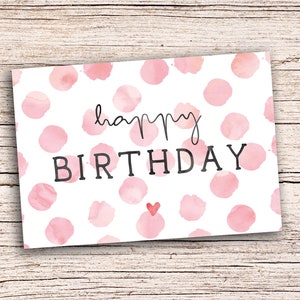 5 x Feliz aniversário rosa pontilhado - cartão de felicitações A6