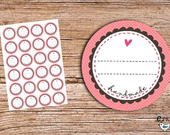 HandMade pink - 24 stickers 4 cm diameter Handmade