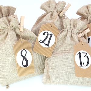 24 Stoffsäckchen Adventskalender JUTE Look 13x18cm BEIGE Gr. M Klammern Anhänger Aufkleber Garn Bild 1