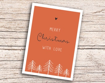 Merry Christmas with love - Greeting Card A6 Christmas Card Postcard