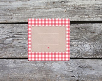 20 x Sticker Square red "Checkered" Kraft