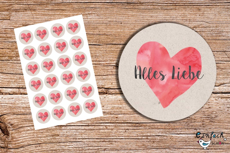 24 x Alles Liebe Herz sticker force 40 mm image 1