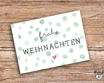 5 x Frohe Weihnachten grün gepunktet Karte Grußkarte A6 Weihnachtskarte Postkarte