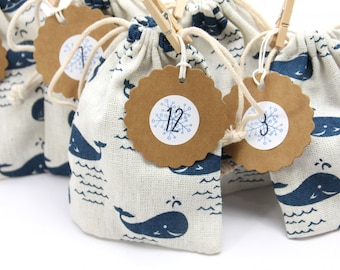24 fabric bags WHALE Advent Calendar 90 x 120 mm Garland Children's Pendant Brackets