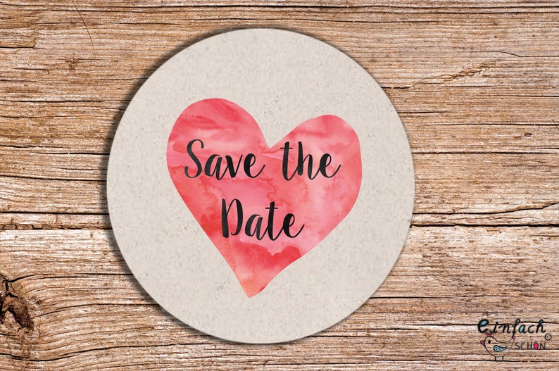 24 x Save the Date Kraft Herz Aufkleber 2 4cm Durchmesser Bild 1