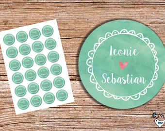 24 guest gift stickers green personalized NEW