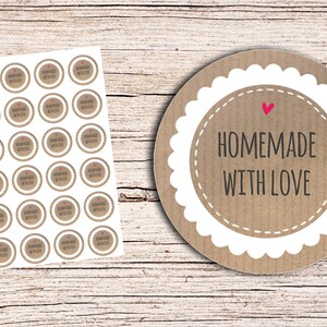 Fatto in casa con carta kraft Love 24 adesivi diametro 4 cm
