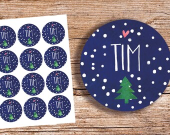 12 x gift stickers with the name Tannenbaum 60 mm