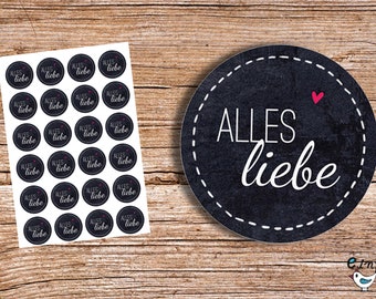 Alles Liebe  Tafel 24 Aufkleber 4cm rund Sticker