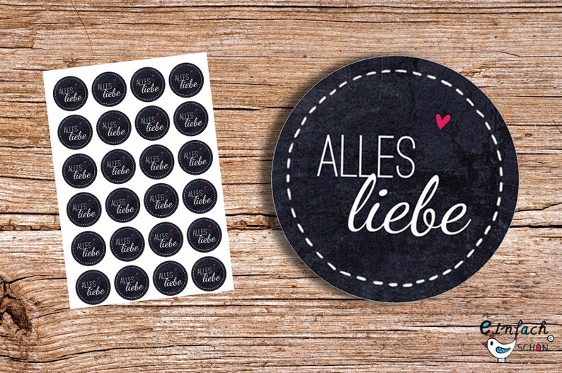 Alles Liebe Tafel 24 Aufkleber 4cm rund Sticker Bild 1