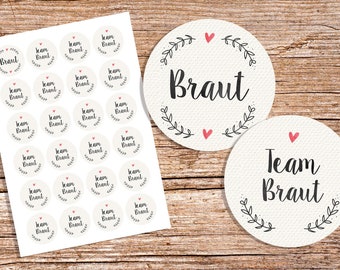 24 stickers "Bride/Team Bride" YAA recycling 4 cm diameter