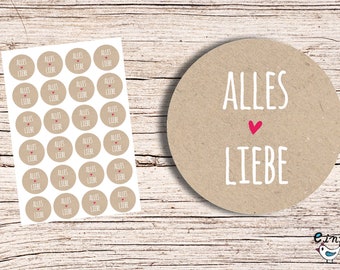 Alles Liebe  Kraft  24 Aufkleber 4cm rund Sticker