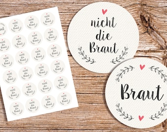 24 stickers "Bruid/niet de bruid" YAA recycling 4 cm diameter