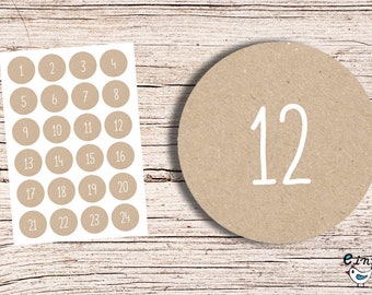 24 x Advent sticker Kraft white 4 cm diameter