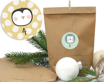 Advent calendar "Animals pastel" bottom bag brown + staples