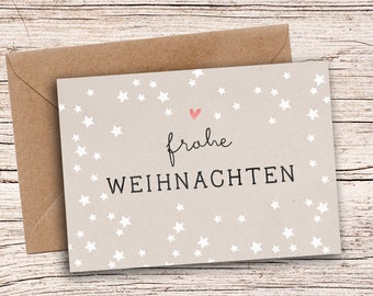 Frohe Weihnachten Sterne Karte Kraft mit Umschlag Grußkarte A6 Weihnachtskarte Postkarte