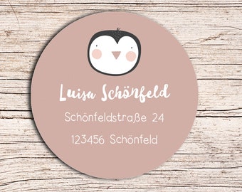 24 x Personalized Address Sticker #5 Penguin 4 cm diameter