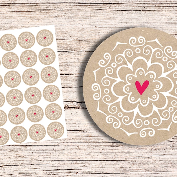 Ornament  Kraft - 24 Aufkleber 4cm rund Sticker