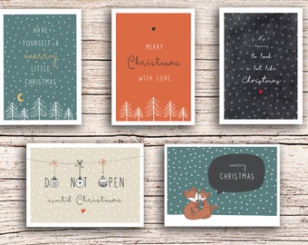 Set of 5 Christmas Cards Set 2021 Christmas MIX Greeting Card A6 Christmas Card Postcard