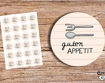 guten Appetit  - 24 Aufkleber, 4cm rund, Sticker