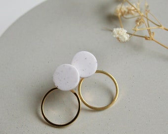 EARRING for woman, handmade polymer clay grey or white with black sand ear stud with circle ear back jacket (gold or silver).