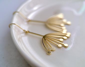 EARRING With Dandelion Flower Pendant, Gold Plated on Matte Brass