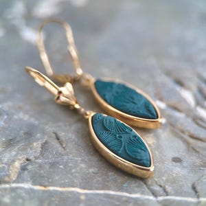 EARRING, gold OR silver elipse pendant with polymer clay pieces, cherry blossom pattern, on a lever bar earring with shell charm.
