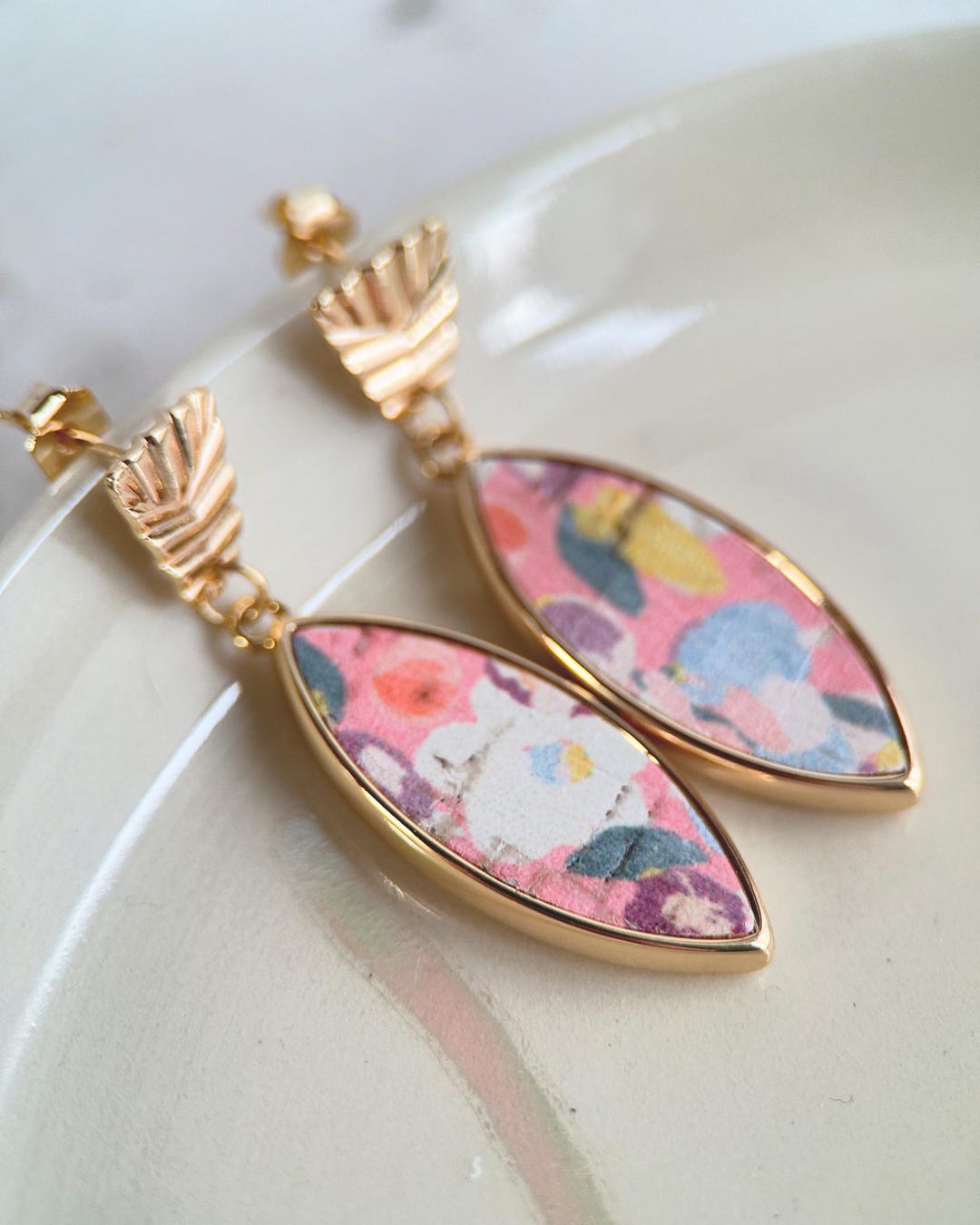 PENDIENTE estilo Art Decó con colgante en forma de elipse (oro