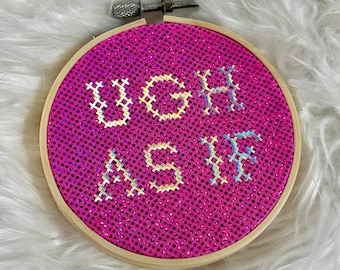 UGH AS IF / Decoración holográfica para el hogar con brillo rosa / Cita divertida de Cher / Regalo de la película Clueless / Arte de pared para habitación Y2K