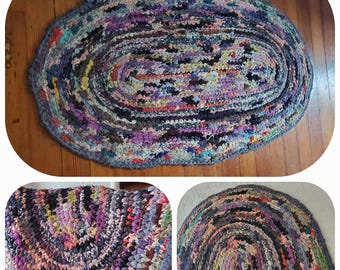 Vtg Rag Rug folk art handmade oval small cotton americana rustic cottagecore vintage
