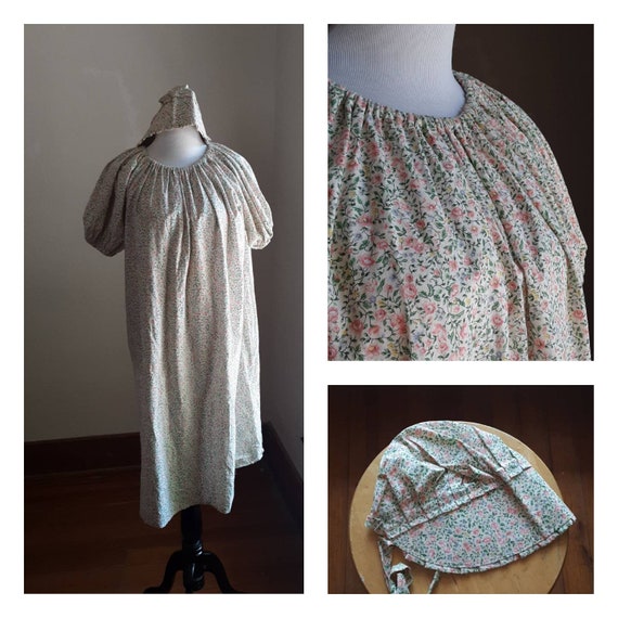Vintage Prairie Cotton dress and bonnet / pink fl
