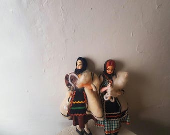 Vintage Greek Art Dolls Wool Sisters Girl gift vintage gypsycore gypsy