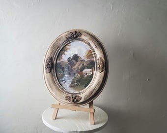 Vintage English Country style painting mill framed handmade cottagecore cottage rustic art