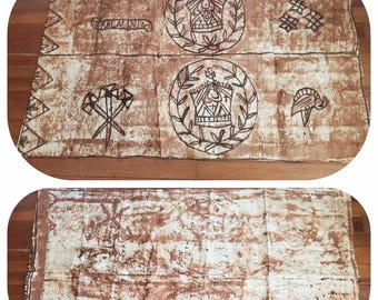 70s Tapa Bark Cloth Polynesian Folk Art medium vintage