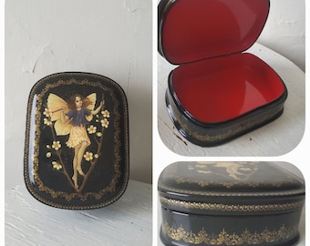 Boîte laquée russe vintage / la fée prunellier / cadeau boîte d'art à bijoux peints à la main