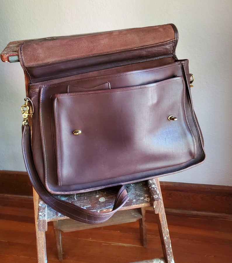 90s Laura USA leather Laptop Bag /chocolate brown Attache Vintage / steampunk preppy dark light academia briefcase minimal unisex image 7