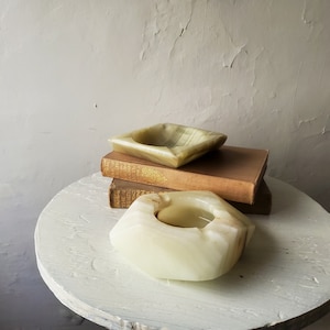 Mid-century Carved Onyx Ashtrays /vintage green marble catchall keyhole