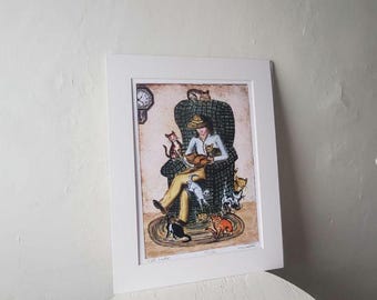 Cat Lady Fine Art Print signed numbered small animal lover print