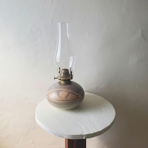 Vintage Oil Lamp Pottery Ceramic English made in England beige cottagecore autumn fall  neutral   gift boho