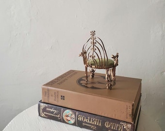 70s Tramp Art Dollhouse Folk Green Chair pin cushion tin can art rocking chair velvet hobo handmade