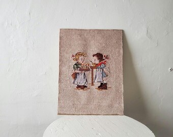 Vtg Needlepoint Birthday gift cottagecore girl art vintage midcentury bedroom handmade  friend