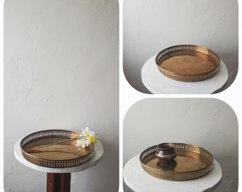 Mid-century Brass Platter Tray round 9" bedroom bathroom 70s gold Hollywood regency