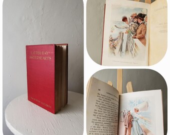 Antigua novela de estilo cottagecore de la época del Titanic, La novia de los últimos días, Sra. Burton Harrison, libro rojo vintage.