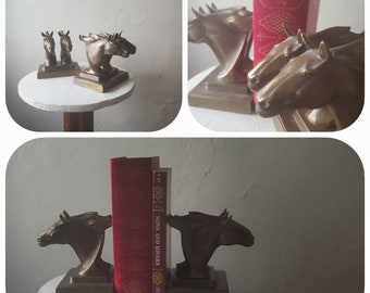 Antique Horse head bookends set / 1920s frank art art deco art nouveau cast iron bronze patina vintage 1930s