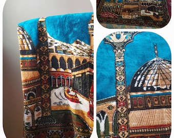 80s Kaaba Wall Tapestry Rug vintage Blue Saudi Arabia decor