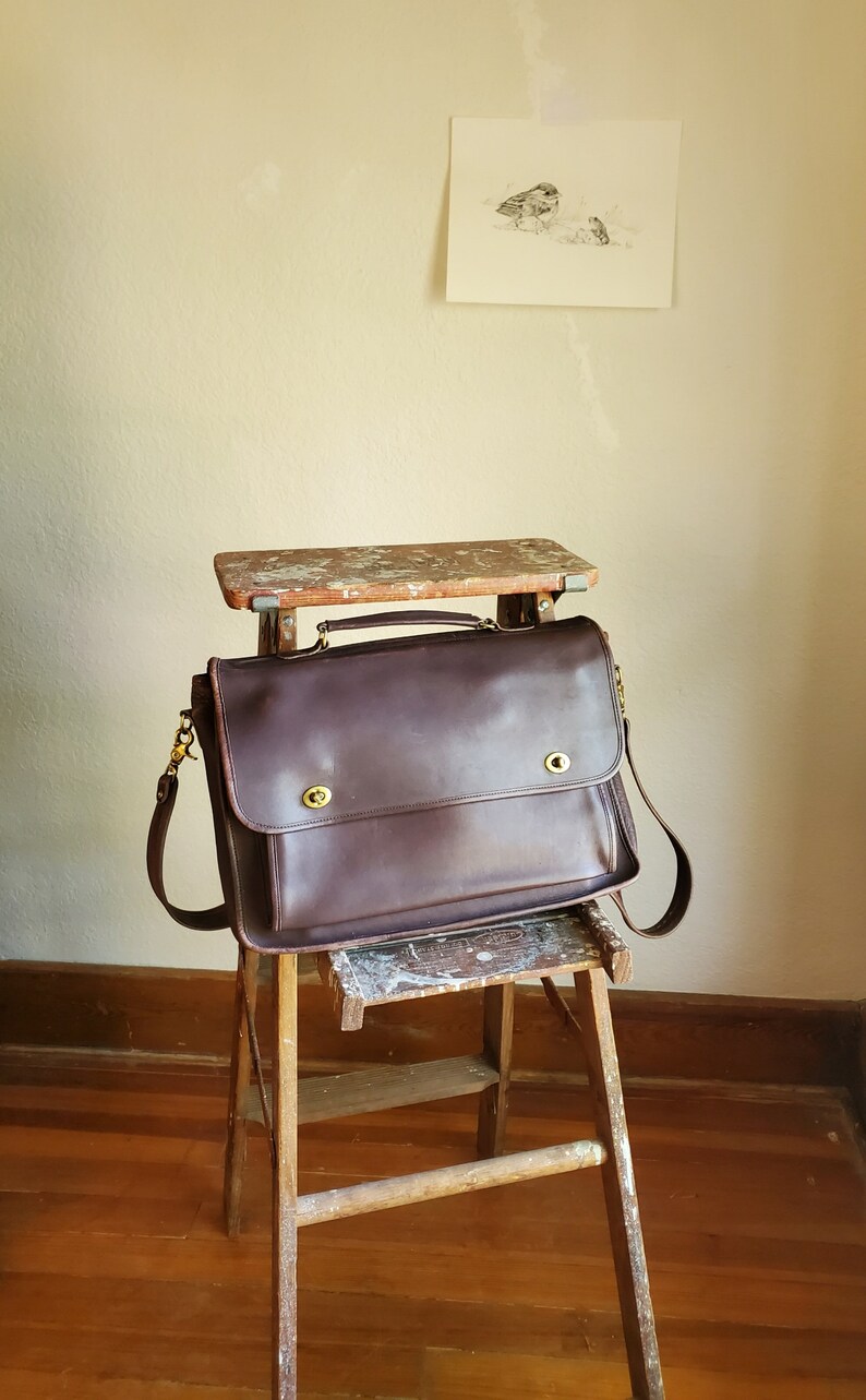 90s Laura USA leather Laptop Bag /chocolate brown Attache Vintage / steampunk preppy dark light academia briefcase minimal unisex image 9