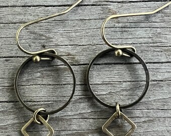 Antiqued Brass Hoop Earrings