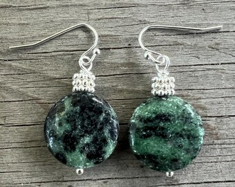 Ruby Zoisite Coin Earrings