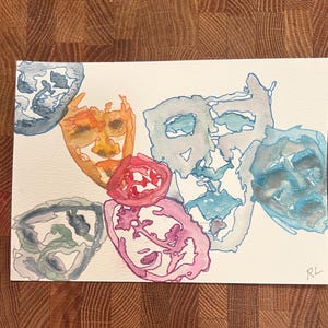 A Study of Faces Original Watercolor Painting
