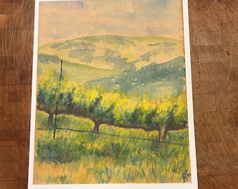 PRINT of Vineyard with View of Mill Creek a Becci Lubbers Original Watercolor Painting